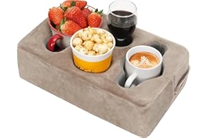 TWENTYNEXT Couch Cup Holder Pillow,Sofa Cup Holder,Couch Drink Holder,Octagon Couch Caddy with Cup Holder for Coffee Cup,Phone,Remote,Couch Cup Holder Tray for Bed,Car,Sofa,Table,Couch Accessories (LightBrown)