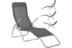 SPRINGOS Chaise Longue basculante Chaise Longue de Jardin 3 Positions en métal avec accoudoirs et Tissu Textile Fauteuil inclinable d'été