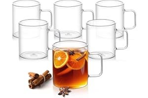 WILMAX ENGLAND Wilmax - Bicchieri termici con manico - Set da 6-150 ml - Bicchieri in vetro scanalato per acqua, tè, caffè - Tazze per bevande calde e fredde - Bicchieri - vin brulé - Lavabili in lavastoviglie