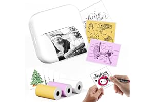 ‎PHOMEMO Phomemo Mini Aufkleber Drucker, M02X Mini Drucker für Handy Taschendrucker Bluetooth Fotodrucker für DIY Erstellung, Studiennotizen, Fotos, Geschenke, Tragbarer Thermodrucker mit 3 Rollen Papier