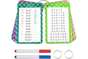 Hanqing 13 Pcs Times Tables Multiplication Flash Cards, Times Tables Poster, 0-12 Times Table Math Flash Cards with 2 Dry Erase Markers and 2 Rings, Multiplicar Math Game for 1st to 3rd Grade