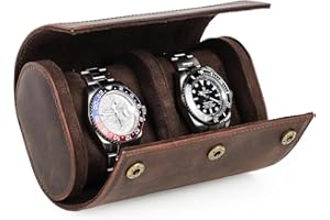 CONTACT'S FAMILY Pudełko do przechowywania zegarków, prawdziwa skóra, 2 przegródki, etui ochronne na zegarek, organizer na biżuterię ze zdejmowanymi poduszkami (kawowy)