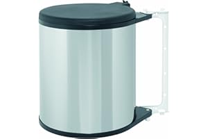 Brabantia Built-in 15L Inside Cupboard Bin (Brilliant Steel) Removable Bucket, Easy to mount, Auto closing, Under Sink Rubbish/Food Waste/Carrier Bag Tidy Storage