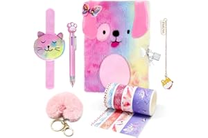 homicozy Diary for Girls with Lock and Keys, 10Pcs Fluffy Dog Secret Notebooks for Writing and Drawing, 160 Pages A5 Journal with Pen, Stationery Set Birthday Gifts for 5-12 Year, Puppy