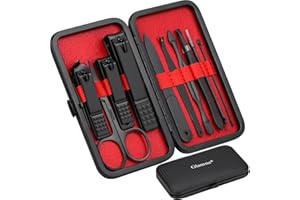 Glamne Maniküre-Set Nagelknipser-Kit Professionelle Edelstahl-Nagelpflege-Werkzeuge mit Ledertasche für unterwegs 10 in 1 Schwarz