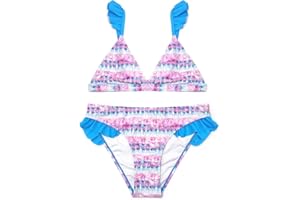 SHEKINI Niña Traje de Baño Dos Piezas Ajustable Elegante Impresión Volante Bikini Top Bikini Bañador Niña con Triángulo Parte Inferior de Bikini Ropa de Playa para 6-14 Años