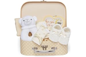 Baby Box Shop Babyparty Geschenk Neutral - 7 Baby Geschenk Set Für Gender Reveal Geschenk, Geschenksets Für Babys - Babygeschenke Korb, Willkommen Baby Geschenk, Baby Geschenkset Unisex - Crème