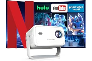 ALWTNIET Android 13 Proiettore 4K, Mini Proiettore 400ANSI Video Proiettores con WiFi e Bluetooth, Auto Focus e Auto Keystone, Ruotabile 360° telecomando vocale Proiettori Portatili da soffitto