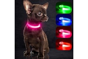 Collier à DEL rechargeable pour chiot – Collier YFbrite pour chat – Collier confortable et lumineux – Collier lumineux réglable et réfléchissant pour la marche et la sécurité (rose, taille XS)