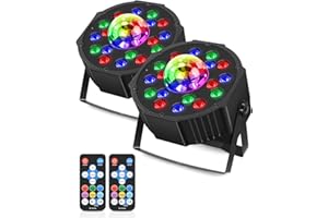 MOSFIATA Par LED RGB con Luci Discoteca Luci da Palco con Comando DMX e Telecomando per Feste Discoteca Matrimonio Halloween Natale, 2 Pezzi