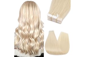 Silk-co 12"-24" Tape in Hair Extensions 100% Real Remy Straight Human Hair Extension 10Pcs Straight Skin Weft Seamless (12inch #60 Platinum Blonde)