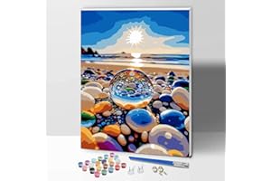 ifymei Paint by Numbers for Adults with Frame, DIY Gift Arts Kits with Paintbrushes and Acrylic Pigment, 16 x 12 Inch Seven-Coloured Stone Drawing Paintwork