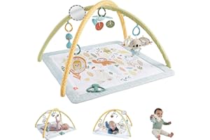 Fisher-Price Baby Playmat Simply Senses Newborn Gym with Mobile & Sensory Activity Toys for Developmental Play Ages 0+ Months, HRB15
