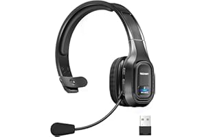 Bezprzewodowy zestaw słuchawkowy Bluetooth TECKNET z mikrofonem, redukcja szumów 32-36 godzin pracy na laptopie Komputer/call center/Telefony/Skype/Biuro/Zoom/kierowcy ciężarówek