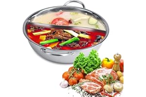 ‎TITA-DONG Hot Pot aus Edelstahl mit Trennwand, 31 Cm Großes Suppenkochgeschirr mit Zwei Geschmacksrichtungen und Hohlem Griff, Hot Pot mit Dicker Antihaftbeschichtung für Induktionsherde, Gasherde und Holzfeuer