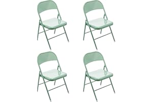 LeChamp Metal Folding Chairs Strong Metal Frame Camping Office Chair Space Saving Desk Chair for Guest, Visitor & Conference Temporary Seat Green 4 Pack Chairs…