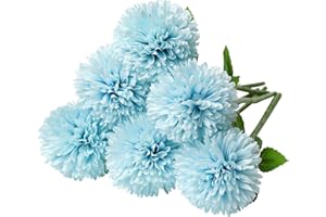 Tifuly Fiori di ortensia artificiale, 6 pezzi di fiori di palla di crisantemo di seta per la decorazione del giardino di casa, bouquet da sposa, composizione floreale, centrotavola(Blu)