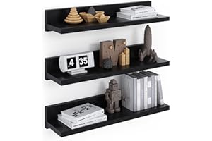 ComfortCove Wiszace polki ścienne 39 cm, Półka ścienna, 3 Czarne półki ścienne montowane na kołki, Wisząca półka ścienna, Zestaw 3 półek do sypialni, łazienki, pokoju dziennego, kuchni, biura.