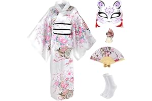 CRFASIBE Japanese Traditional Kimono Costume for Women Floral Printed Kimono Robe Japanese Dress Cosplay Costume Set