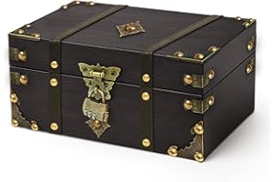 Coco Berming Vintage Wooden Treasure Chest with Combination Lock, Jewellery Box Storage Box, Treasure Chest for Decoration, Storage, Wedding and Escape Room (Grey)