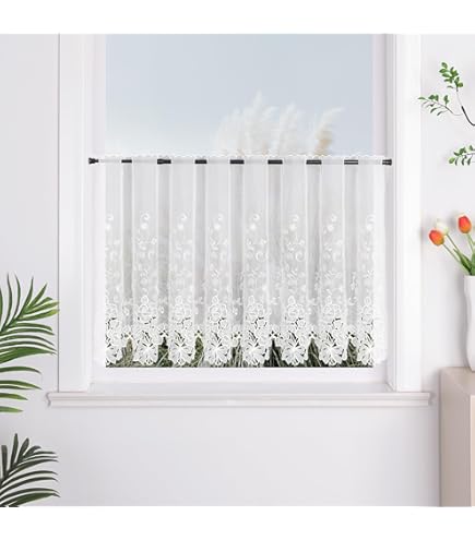 Vitrage MINA wit B/H: 205 x 50 cm modern semi-transparant bistrogordijn