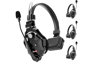 HOLLYVIEW Hollyland Solidcom C1 Full Duplex Headset Wireless Intercom System 4-Person Team Communication 1100ft Group Talk Single Ear Headset with 1 Master & 3 Remote Headphone Microphone Black