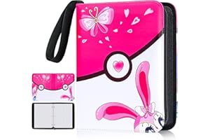 BRHE Álbum de Cartas con 4 Bolsillos, Capacidad para 504 Tarjetas Album de Tarjetas con 63 Tarjeteros Extraíbles Regalo para Niños y Niñas(Rosa)