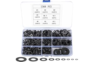 QIWUHAI Zestaw 1368 sztuk podkładek, podkładki ze stali nierdzewnej, zawiasy drzwiowe, płaskie podkładki, podkładki zabezpieczające, metalowe tarcze M2, M2,5, M3, M4, M5, M6, M8, M10, M12 (1368 czarny)