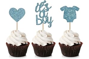 UNIMALL GLOBAL 48 pièces garçon Cupcake Toppers bébé sexe révèlent des choix de cupcake pour les décorations de fête de douche de bébé
