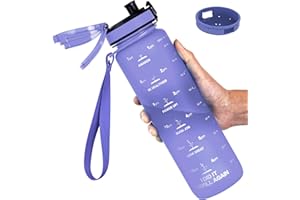 GOPPUS Butelka na wodę z tritanu, 1000 ml, szczelna butelka na napoje z wymiarami, butelki sportowe z zamykaną otwieraną górą, motywacyjne butelki ze znacznikami czasu, do szkoły, dorosłych, jazdy na