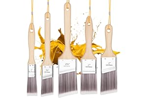 Emitever Paint Brush Set-5 Piece, Wood Handle, Premium Wall Brush Set, House Paintbrushes, Trim Paintbrush, Sash Paint Brushes for Cabinet, Sash, Home Improvement Trim Edging