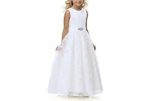 TYHTYM Blumenmädchen-Kleid, Festzug, Kleid der Brautjungfer, Hochzeit, Spitzenkleid, Ballkleid, Mädchen, Partykleid, Flatterärmel, Elfenbein Gr