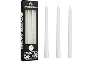 DECO EXPRESS Dinner Candles Pack of 3 or 6 Twisted Non Drip Coloured Spiral Candles Long Lasting 6 Hours Burn Non Scented (White, Pack of 3)