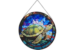 Payutou Hanging Stained Glass for Windows,20cm/7.87 inch Turtle Hand-Painted Glass Panel Window Hanging Suncatchers Christmas Ornaments Home Courtyard Decor,Housewarming Gift (Style A)