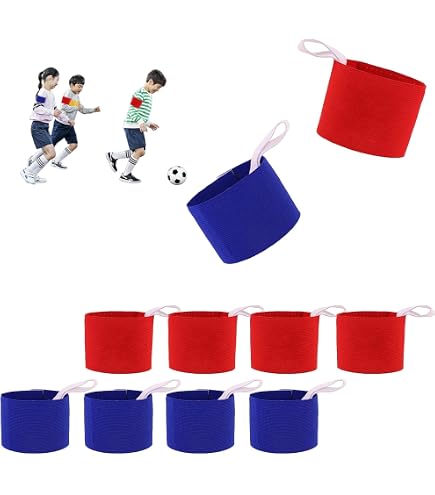 Brassards De Capitaine Réglables - Lot De 10 (5 Rouges + 5 Bleus) - Nylon élastique Avec Autocollant - Pour Football, Rugby, Basket - 3