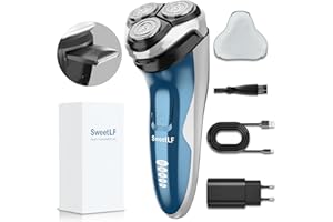 SweetLF 2025 NUEVO Afeitadora Eléctrica Hombre Uso en Húmedo y Seco, Maquina de Afeitar Recargable con Tecnología Impermeable IPX7, con Recortador de Barba, Cabezales Giratorios 4D y Pantalla LED
