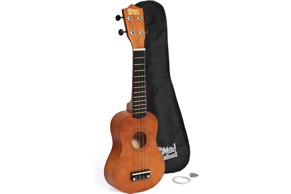 Tiger Mad About SU8-NT SU8 Ukelele soprano en color natural, con estuche, púa y cuerdas de repuesto, óptimo para escuelas y principiantes