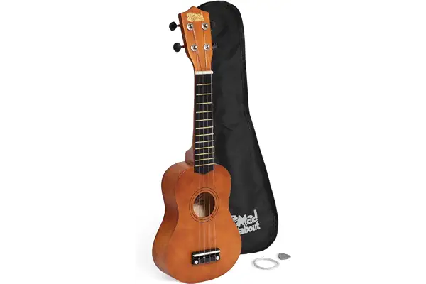 Tiger Mad About SU8-NT SU8 Ukelele soprano en color natural, con estuche, púa y cuerdas de repuesto, óptimo para escuelas y principiantes