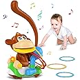 TI-TOO Baby Monkey Musical Crawling Toys 1-3 Year Old Boys Girls, Monkey Toddler Walking and Ring Toss Game Toys, Tummy Time Toys with Music & Lights Christmas Birthday Gifts for 3+ Boys Girls.