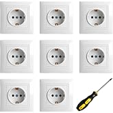 Pack of 8 recessed sockets: 220 V ~ 250 V 16 A with improved contact protection, 1 protective contact compartment, 82 mm wall