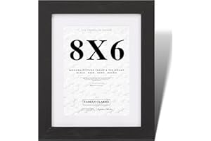Fabian Clarke London® 8x6 Modern Black Wooden Picture Photo Frame with White 7x5 Mount Includes Safety Glass Front Hang Portrait or Landscape