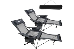 POEPORE Lot de 2 Chaise de Camping Pliante avec Repose-Pieds Inclinable Pliable Dossier Réglable à 4 Positions Chaises Pliantes Adultes avec Sac réfrigérateur Pique-Nique Plage Jardin Pêche Gris