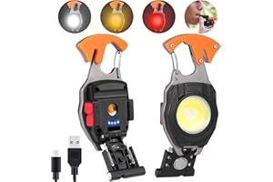 Glovios Mini LED COB Flashlight, 2PCS Mini Luce da Lavoro Portatile,Mini Torcia Portachiavi Ricaricabile 800 Lumens,LED Torcia da Lavoro Portatile,per Campeggio Riparazione Emergenza (Orange)