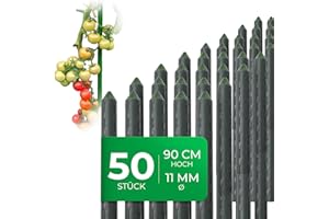 Novatool Lot de 50 tuteurs pour plantes - Vert - 90 cm - Diamètre : 11 mm - Tube en métal recouvert de plastique - Tuteurs pour plantes grimpantes - Tuteurs de tomates pour plantes grimpantes - Tuteur
