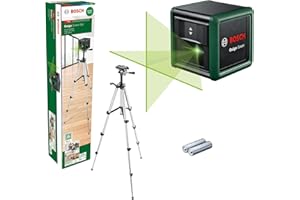 Bosch Laser lignes Quigo Green avec trépied (laser vert pour une meilleure visibilité, boîtier en plastique recyclé, dans boîte carton)