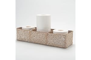 DECRAFTS Panier Rangement Jonc de Mer Rectangulaires Malle en Osier avec Compartiment pour Organiser des Jouets de Collation en Papier Toilette (Blanchir 42cm x 14cm x 9cm)