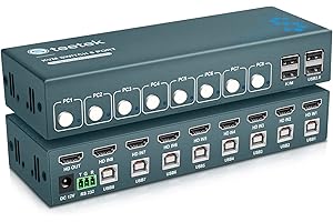 Steetek KVM Switch HDMI 8 Porte 4K@30Hz, USB2.0, 8x1 Switch HDMI KVM Switch 8 PC, Switch KVM HDMI RS-232 & Interruttore con un clic, Switch HDMI 8 IN 1 OUT con 8 cavi HDMI e 8 cavi USB