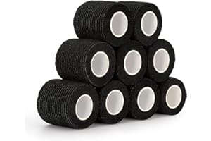 SEADESKY 9 Roll Selbstklebender Verband 5cm x 4,5m Haftbandage Selbsthaftende Bandage Pet Vet Wrap für Katze, Hund, Pferd Kohäsive Bandage Elastische Binde für Handgelenke Cohesive Pflasterverband (Schwarz)