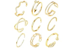 GHYUI Bague Femmes Réglable, Lot bagues à Bande Réglable, 9 pièces Bagues Spinner, Bande Anneaux Ensemble, Doré, Bague Ouvert,Empilables Lot Bague, Knuckle Bagues Ouverts, pour Femmes Filles