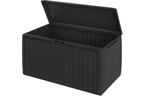 Casaria® Coffre de rangement XXL Aspect lattes en bois Anthracite 290L Roulettes Poignées Malle Terrasse Balcon Jardin